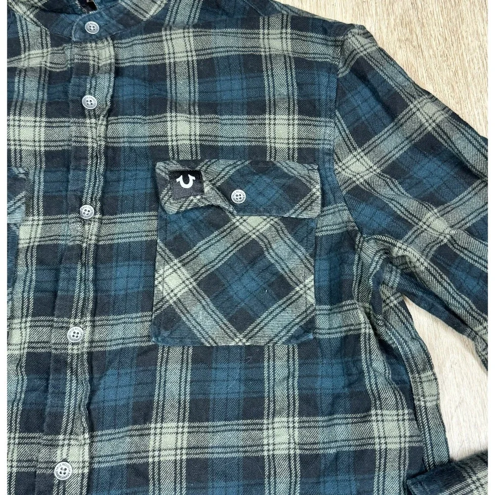 True‎ Religion Mens Flannel Shirt Plaid Button Down Long Sleeve Casual Medium